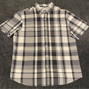 Men's Navy Blue and White Plaid Shirt